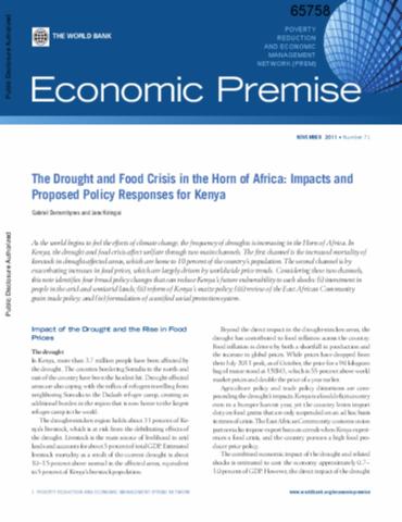 Cover of The Drought and Food Crisis in the Horn of Africa: Impacts and Proposed Policy Responses for Kenya