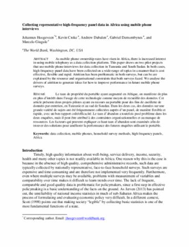 Cover of Collecting High Frequency Panel Data in Africa Using Mobile Phone Interviews